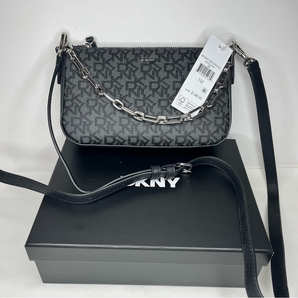 DKNYC Demi Small Bag Black Silver Hardware Crossbody Purse Shoulder Removable